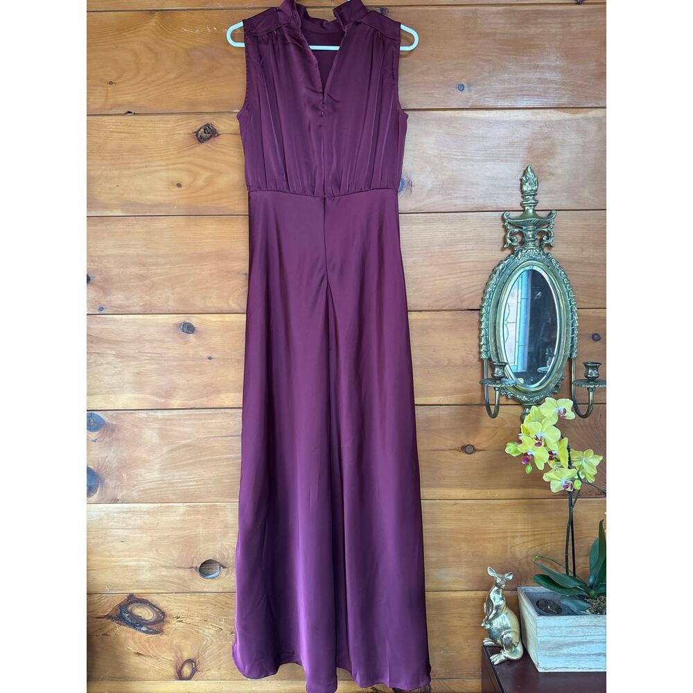 Lulus Classic Elegance Wine Satin Maxi Dress Wedding Bridesmaid Luxury Size L - Picture 4 of 7
